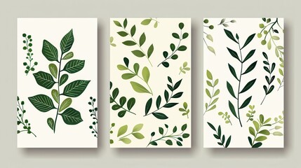 Poster - Green Leaves Pattern Set.