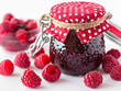 © Rongh Studio - raspberry jam in a jar with a red and white polka dot cloth