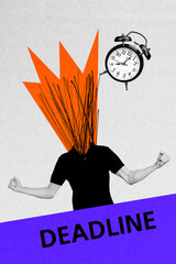 Poster - Vertical composite collage picture image of headless guy deadline clock isolated on creative background