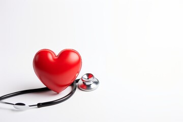 Wall Mural - Stethoscope and red heart symbolize care and well being on a pristine white background