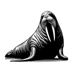 Walrus in black and white animal illustration