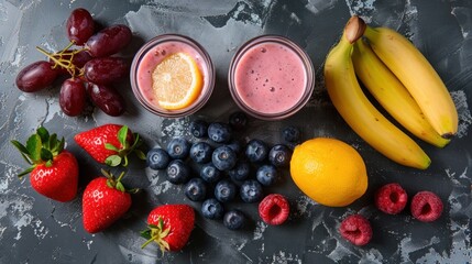 Wall Mural - Fruit Smoothie Ingredients isolated with grey background  