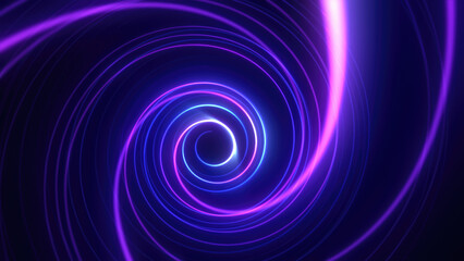 Poster - Abstract bright purple background tunnel with flying lines of energy particles and light rays