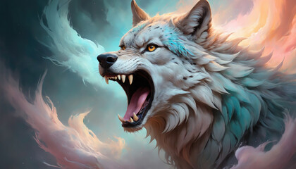 Wall Mural - Fantasy Illustration of a wild animal wolf. Digital art style wallpaper background.