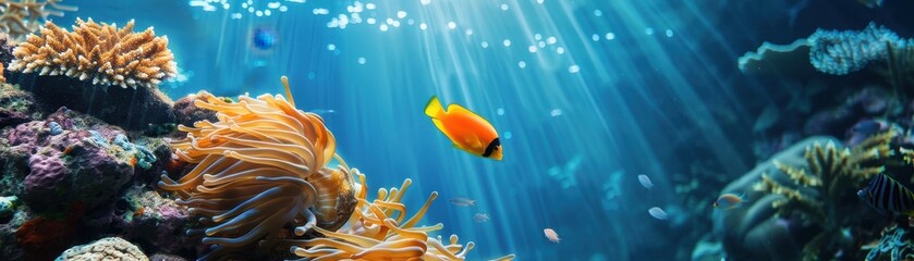 Wall Mural - Underwater Coral Reef with Bright Orange Fish