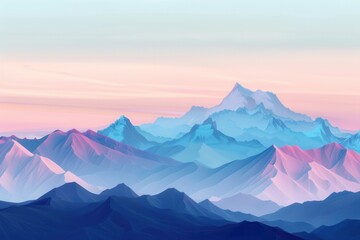 Aufkleber - Serene mountain landscape at dawn, with the first rays of sunlight illuminating the peaks. Soft pastel hues paint the sky, creating a tranquil and inspiring scene. Generative AI