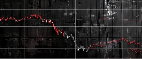 Wall Mural - A line graph showing a sudden drop in stock values with a red line.