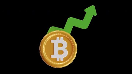 Aufkleber - 3D Animation of Bitcoin price reaches its highest point | Alpha Channel