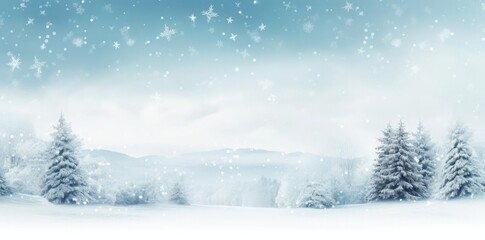 Wall Mural - Winter Wonderland Background Illustration with Snowy Trees and Falling Snowflakes