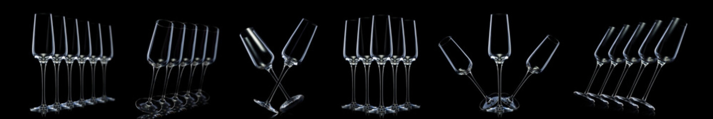 Wall Mural - Empty luxury champagne glasses isolated on a black background