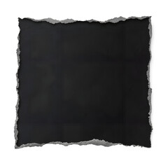 black square paper with torn edges on isolated png background. realistic paper texture,