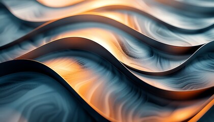 Wall Mural - 3d rendering of abstract wavy metallic background in orange and black colors