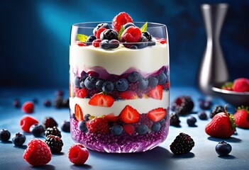 colorful frozen berry parfait displayed glass vase layers fresh fruit delicious dessert concept, appealing, appetizing, appearance, arrangement, art, artistic