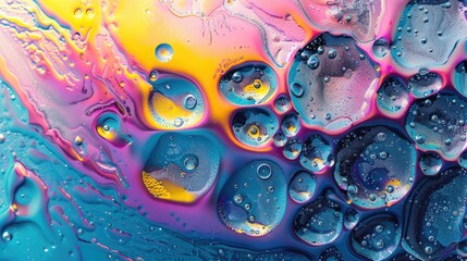 Poster - Abstract iridescent macro background of oil drops on water surface.