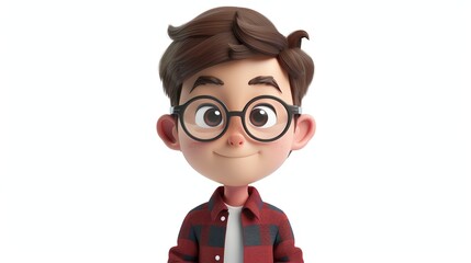 Canvas Print - A 3D cartoon boy with glasses smiling.