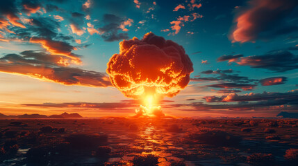 Wall Mural - Tactic atomic bomb explosion test in desert