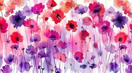 Wall Mural - An abstract pattern of wildflowers drawn with watercolor. It can be applied to textiles, wallpapers or wrapping paper.