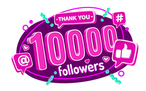 Thank you 10000 followers, peoples online social group, happy banner celebrate, Vector illustration