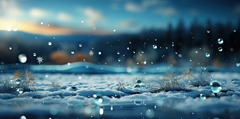 Winter Wonderland Abstract Background Illustration with Snow, Ice, and Water Droplets
