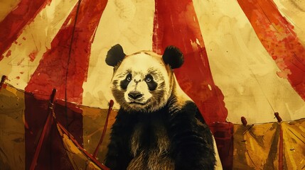 Wall Mural - The circus panda. Watercolor illustration in a vintage style.