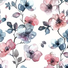 Wall Mural - A watercolor background with flowers, spots, and watercolor splatters of an abstract wildflower pattern.