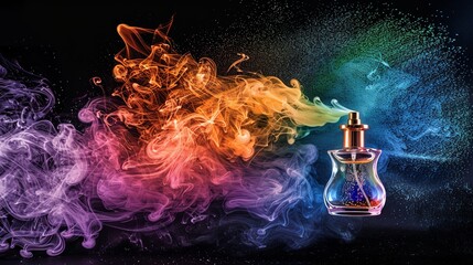 Wall Mural - Colorful sprays flowing from a perfume bottle