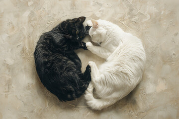 Poster - Created with generative AI picture of two animals black and white cat