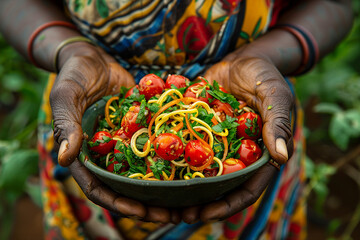 Poster - Created with generative AI picture of person holding bowl with food