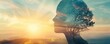 © Dalibor - Silhouette of a human head containing a serene landscape, symbolizing inner peace and harmony with nature. Free copy space for banner.
