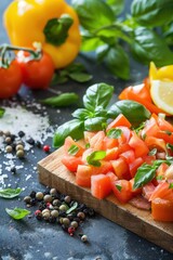 Canvas Print - Fresh Diced Tomatoes with Basil and Spices