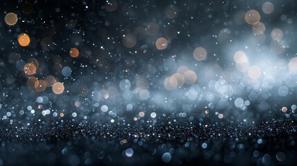 Abstract background with blue and silver bokeh lights on dark background.  Perfect for website, social media and other design projects.
