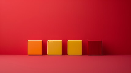 Wall Mural - A red wall with four different colored boxes on it