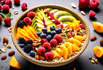 colorful smoothie bowls adorned elaborate toppings healthy eating wellness, vibrant, fresh, fruity, nutrition, tasty, breakfast, snack, natural, organic