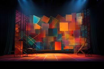 Wall Mural - The stage of the theater illuminated by spotlights and smoke from the auditorium