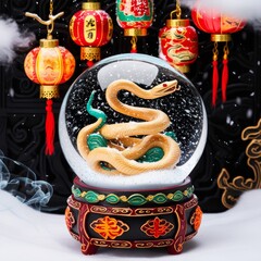 Wooden Snake in Snow Globe