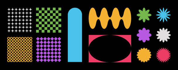 Poster - Set of abstract brutal shapes and forms in retro style, sticker set of geometric figures. Vector illustration.