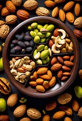 Wall Mural - various nuts bowl mix cashews healthy snack cooking ingredients, almond, pistachio, walnut, hazelnut, peanut, assorted, mixed, organic, culinary, display