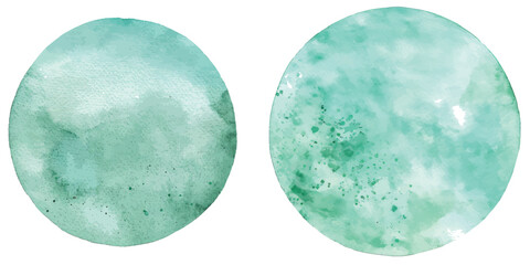 Poster - Watercolor painting on white paper with textured green circle isolated on white.
