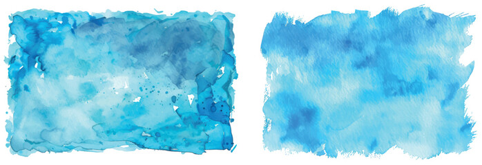 Aufkleber - The background is a sky blue watercolor abstract rectangle base. It has a painted texture with watercolour stains. A hand drawn aquarelle template has uneven rounded edges.