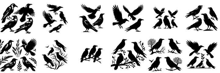 Wall Mural - vector collection of crow silhouettes