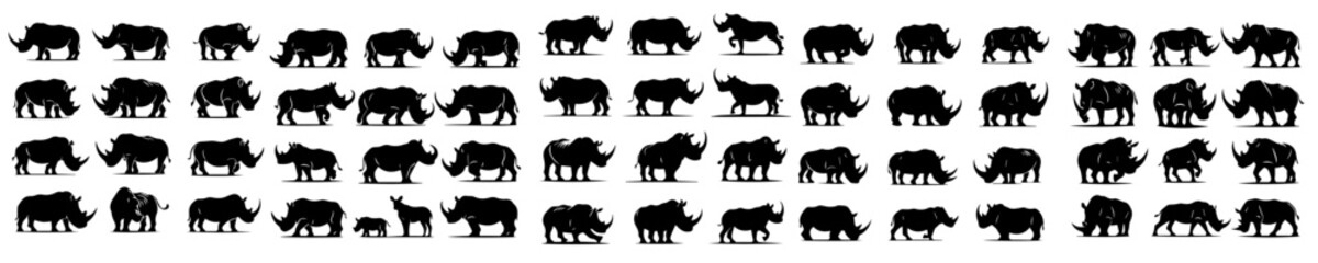 Wall Mural - vector collection of rhino silhouettes