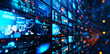 © Edgar Martirosyan - Digital media background with multiple screens displaying video content and news graphics.