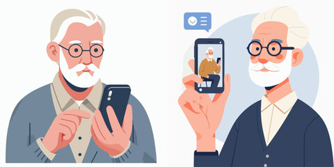 Wall Mural - vector collection of grandfather with mobile phone