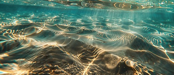 Wall Mural - Sunlight Reflecting Underwater on Sandy Ocean Floor