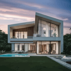 modern housing and smart home technology, contemporary architecture with digital connection, luxury 