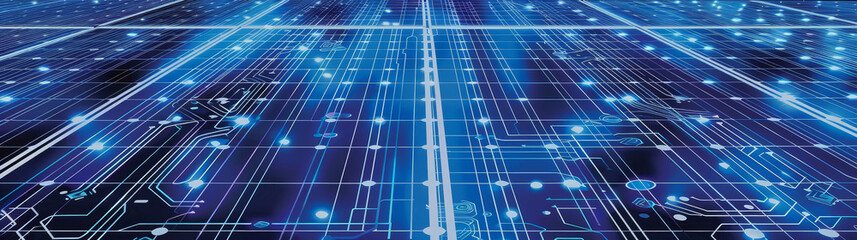 Poster - abstract digital circuitry: a futuristic perspective - a digital circuit board with glowing blue lig