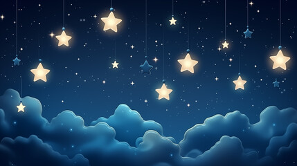 Wall Mural - decorative shining stars against dark sky and clouds, holiday background