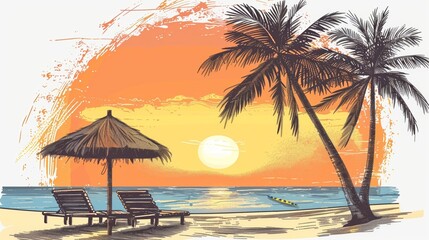 Poster - Vector illustration of beautiful scenic landscape of tropical sea beach.
