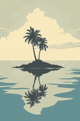 Wall Mural - Vector illustration of beautiful scenic landscape of tropical sea island with palm tree