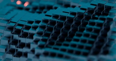 Poster - 3D Abstract Render of Teal Cubes with Red Glowing Highlights - Futuristic Geometric Design